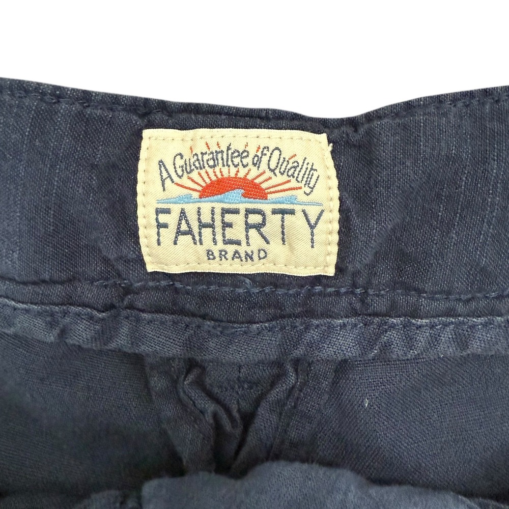 Faherty Men's Shorts Blue Linen Chino Flat Front Size 35 Coastal Nautical Beach - Picture 2 of 9